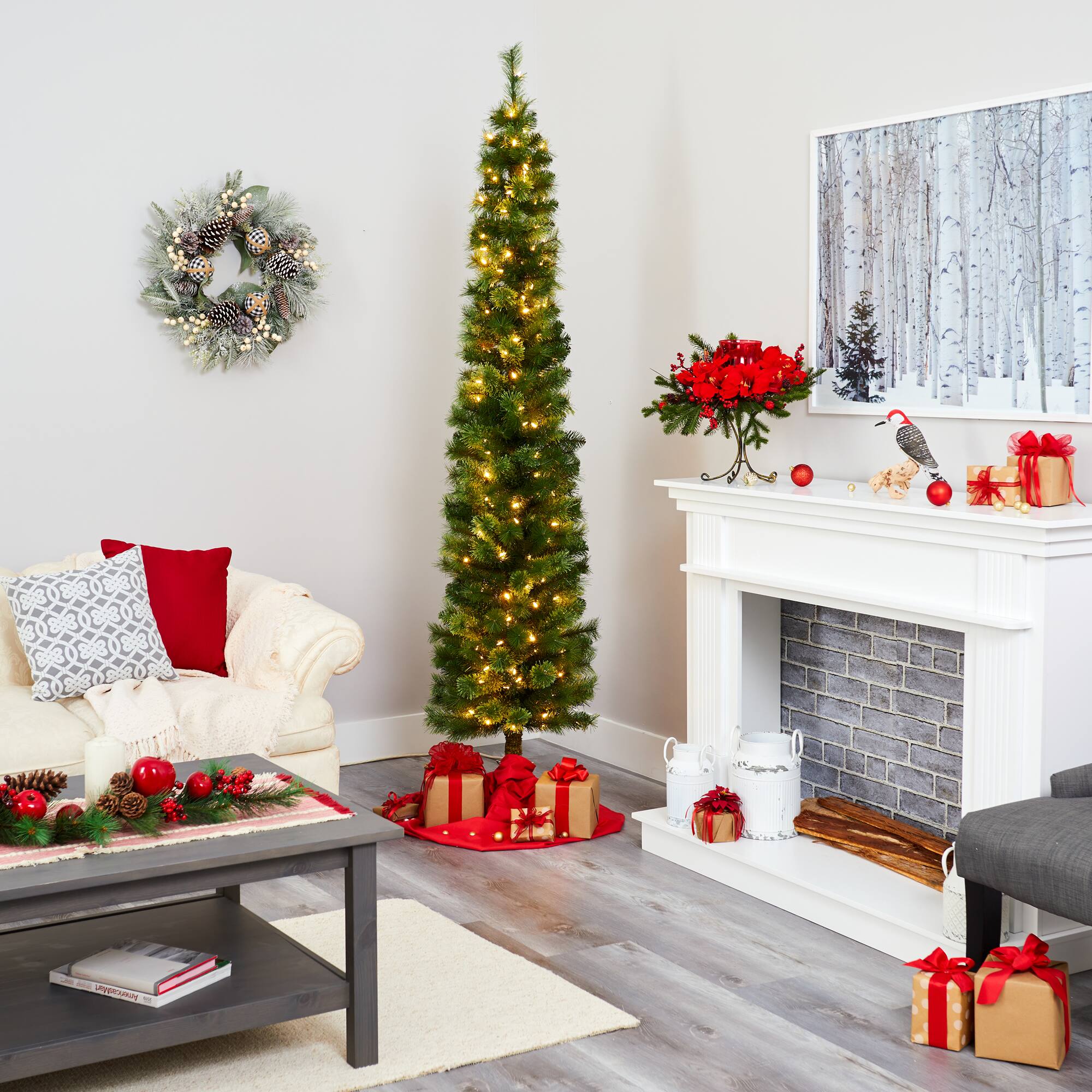 7ft. Pre-Lit Green Artificial Christmas Tree, Clear LED Lights